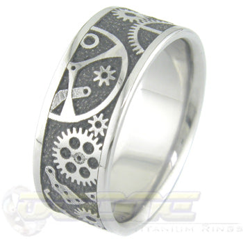 chronos design laser engraved on titanium ring
