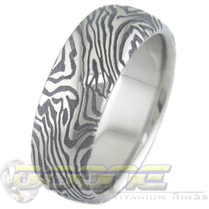 mokume gane look laser engraved in titanium ring known as mokulaze