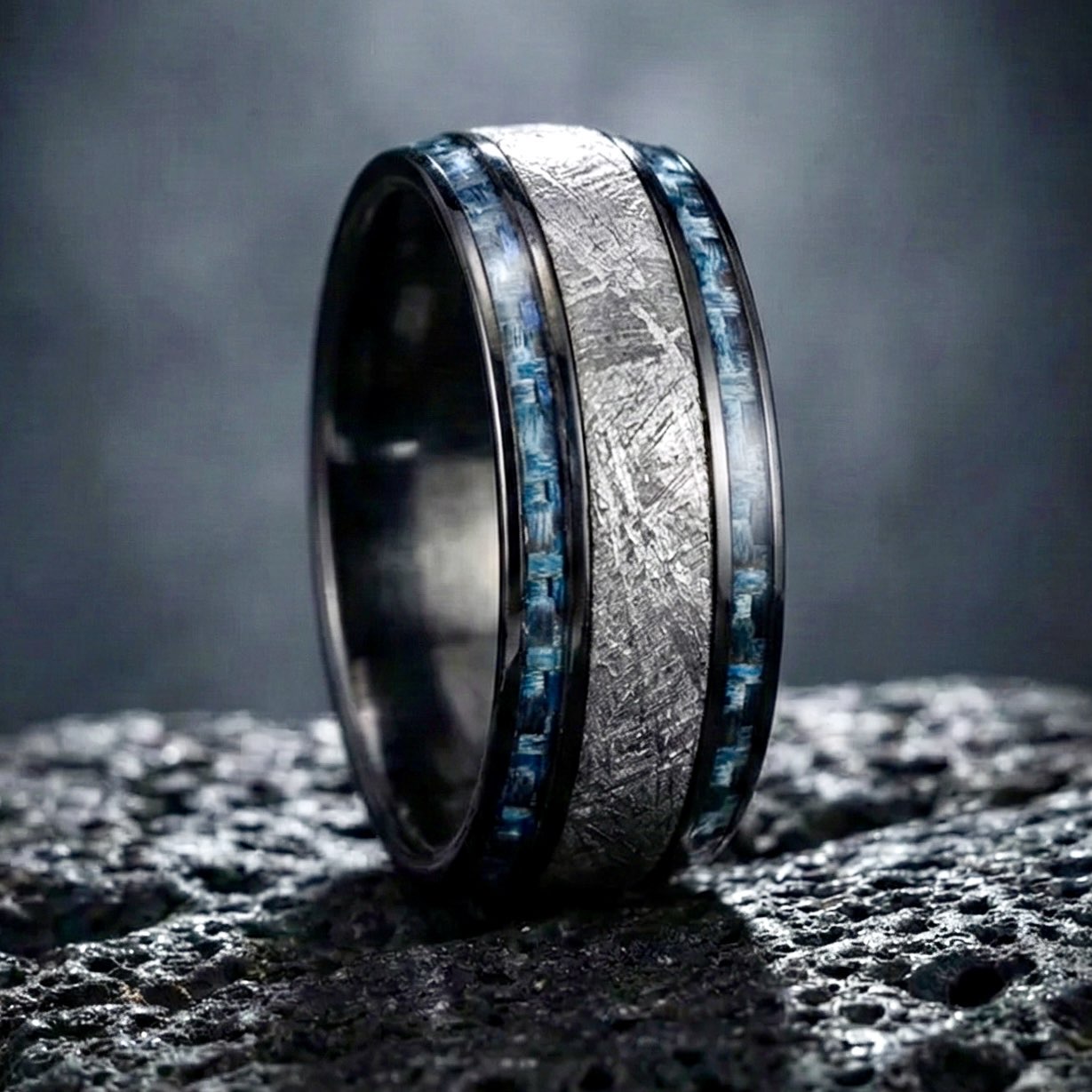 Black Zirconium with Meteorite and Twin Light Blue Carbon Fiber
