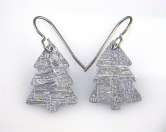 meteorite Christmas tree dangle earrings