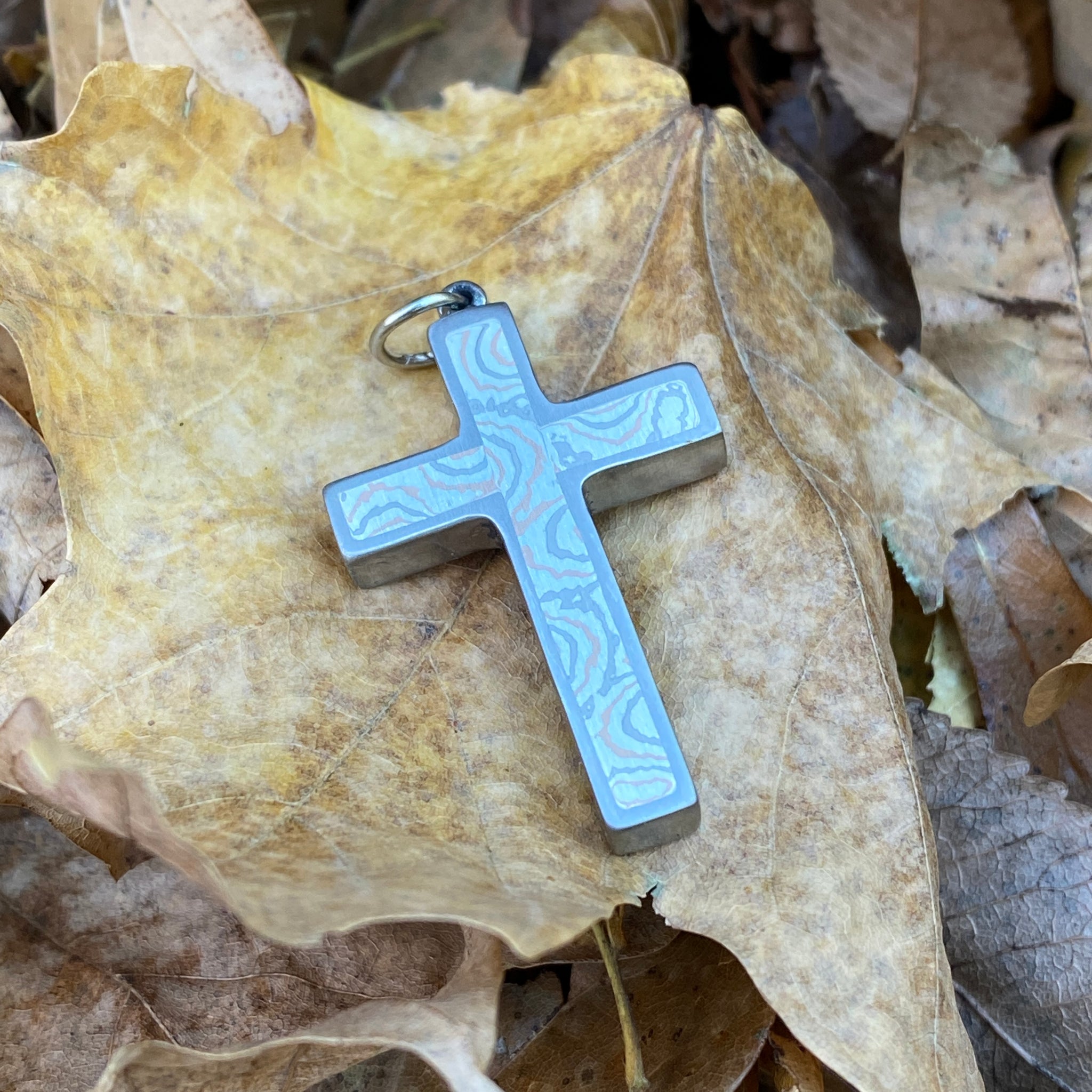 Mokume Cross Pendant – Boone Titanium Rings