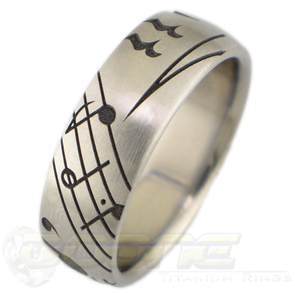 music symbols laser engraved into titanium ring