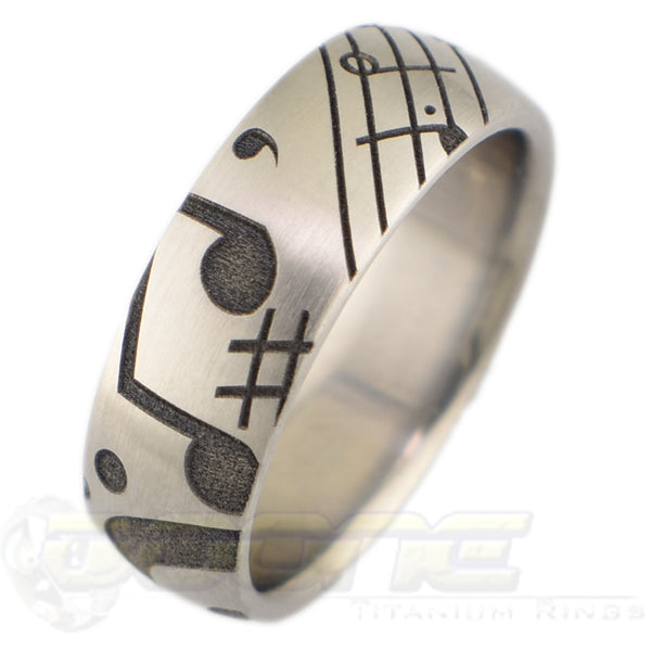 music symbols laser engraved into titanium ring
