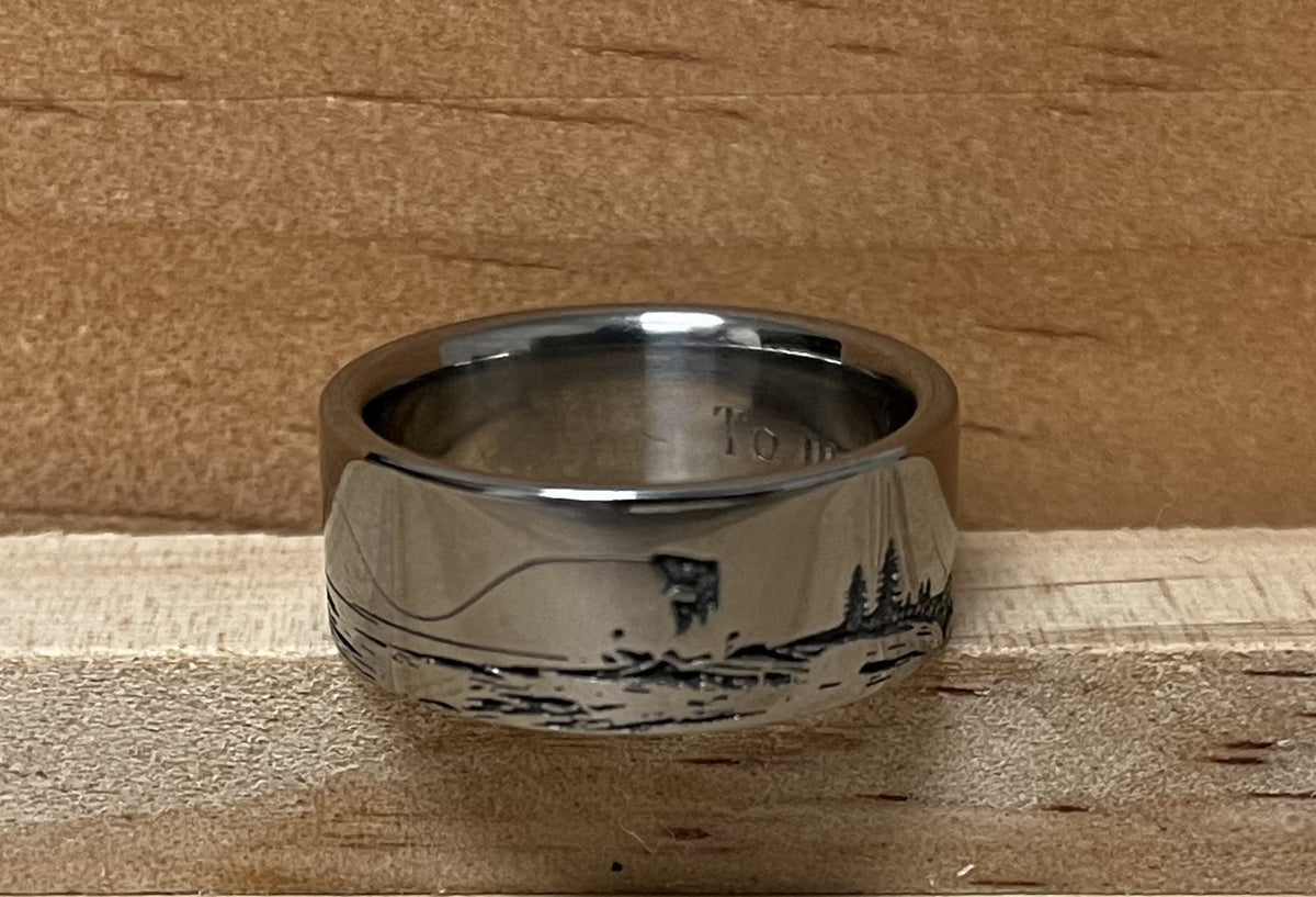 Fly Fishing Scene Ring – Boone Titanium Rings