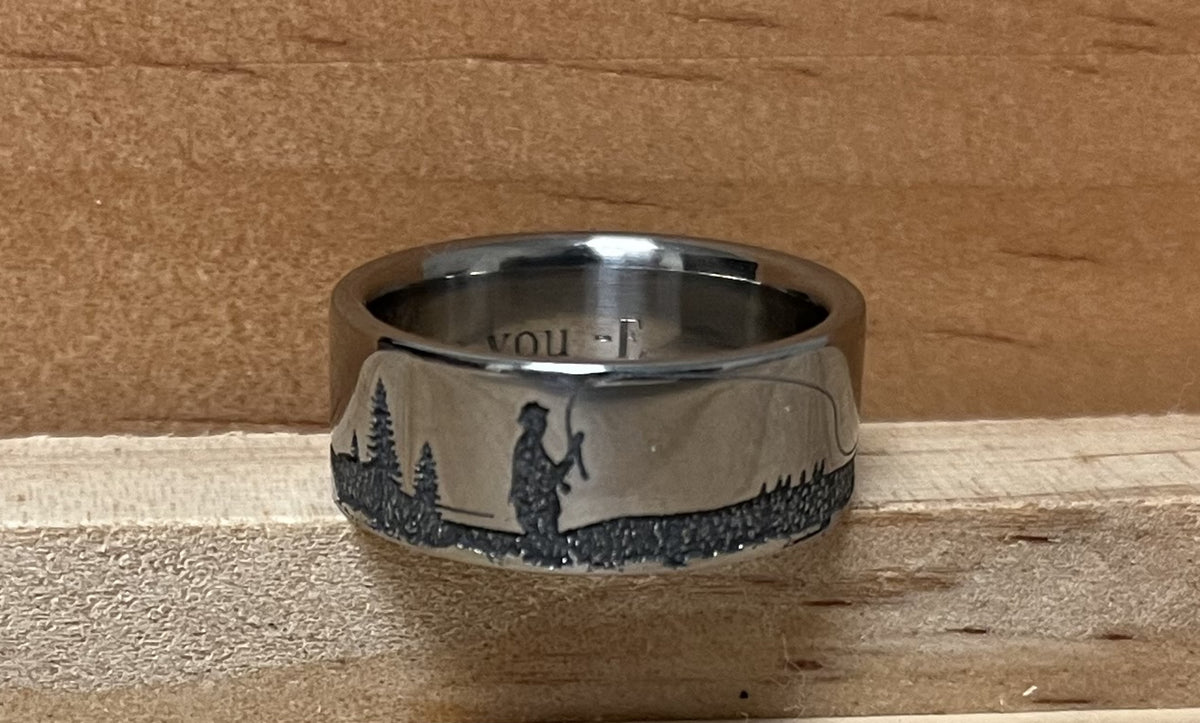 Fly Fishing Scene Ring – Boone Titanium Rings