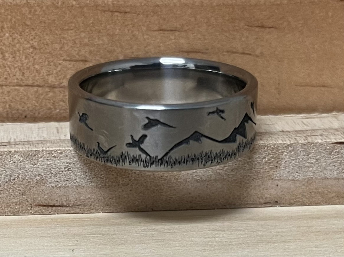 Pheasant Hunting Scene Ring – Boone Titanium Rings