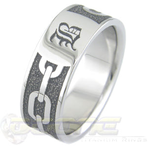 ball and chain design laser engraved on titanium ring and also can have up to 3 initials engraved