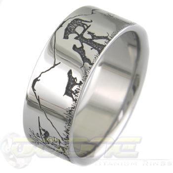 bear and cougar laser engraved titanium ring