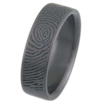 personalized fingerprint laser engraved black zirconium ring