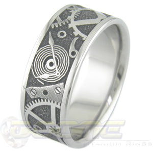 chronos design laser engraved on titanium ring