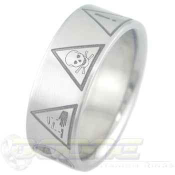 danger emblems laser engraved on titanium ring