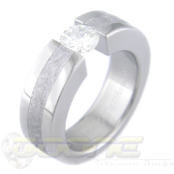 flat profile titanium eccentric tension set ring with meteorite inlay