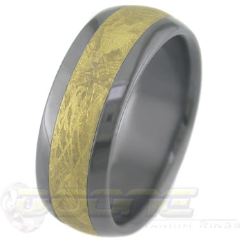 dome profile black zirconium ring with gold meteorite inlay