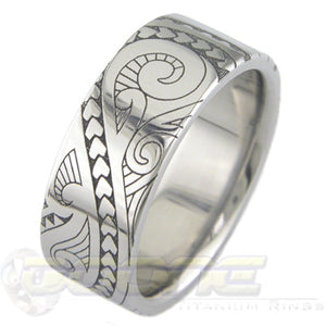 hawaiian design laser engraved into titanium ring
