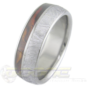 dome profile titanium ring with wide meteorite inlay and thin wood inlay