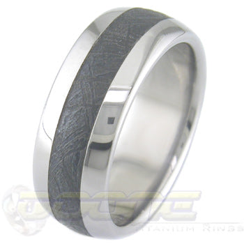 dome profile titanium ring with black meteorite inlay