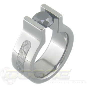 titanium bookends tension set ring with meteorite inlay