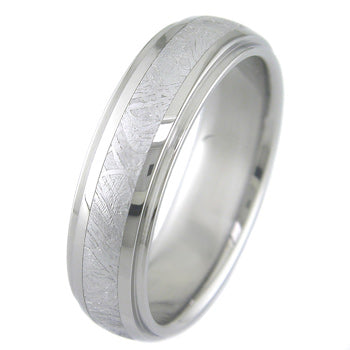 dome profile edge band titanium ring with meteorite inlay