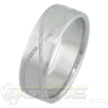 flat profile titanium ring with double infinity meteorite inlays