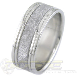 flat profile quad groove titanium ring with meteorite inlay