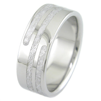titanium ring with meteorite inlay that wraps twice around the ring