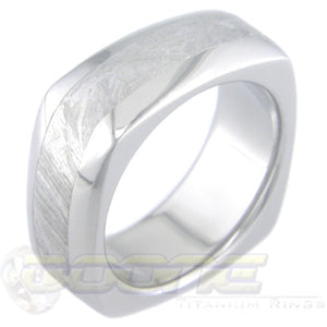 square shaped titanium ring with meteorite inlay