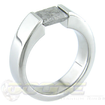 titanium tension set ring with square meteorite stone