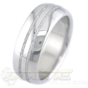 titanium ring with twin 1mm center inlays of meteorite