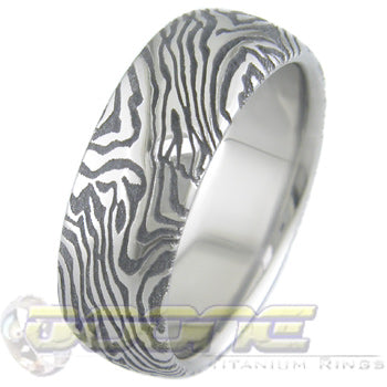 mokume gane look laser engraved in titanium ring known as mokulaze