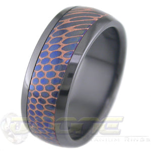 Anodized and Etched SuperConductor Inlay in Black Zirconium Dome Ring in 8mm Width