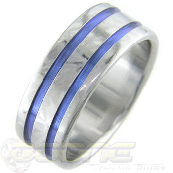 Twin Blue Grooves – Boone Titanium Rings